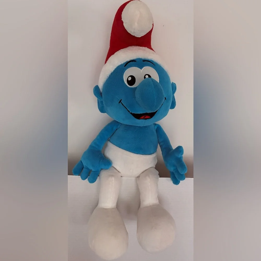 Macys Christmas Holiday 2010 Sitting Smurf Plush w/ Santa Hat Stuffed Animal.